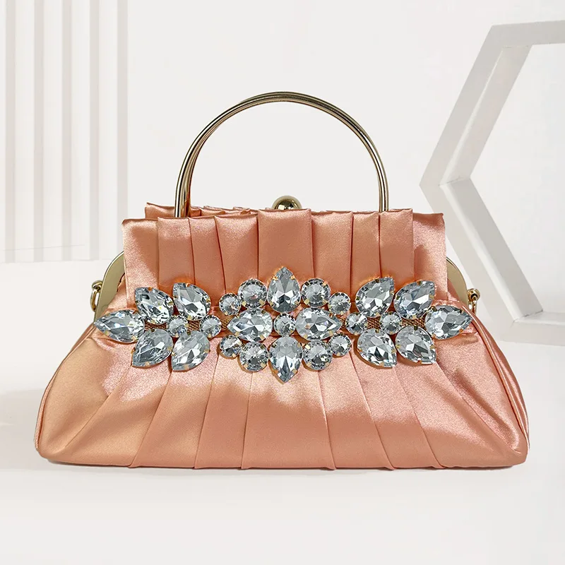 Fashionable luxury ladies bag retro silk imitation synthetic diamond formal wedding handbag celebrity party fold dinner bag