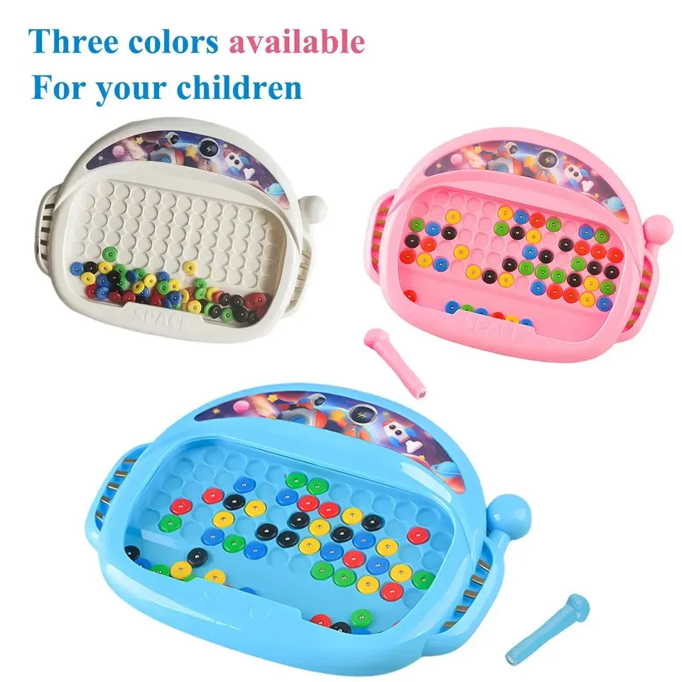 Gioco da tavolo con perline colorate Montessori giocattoli sensoriali Set da tavolo da disegno magnetico educativo con penna perline per regalo per bambini ragazzo ragazza