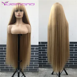 Y Demand Cosplay Long Straight Black Synthetic Wigs With Bangs For Women African American Lolita Daily Party Heat Resistant Fibr