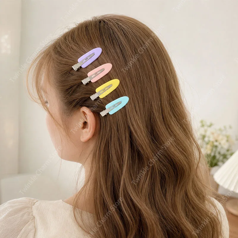 4Pcs Duckbill Clip No Bend Seamless Headwear Candy Color Women Hair Clips Side Bangs Barrette Girls Makeup Tool Hair Accessories