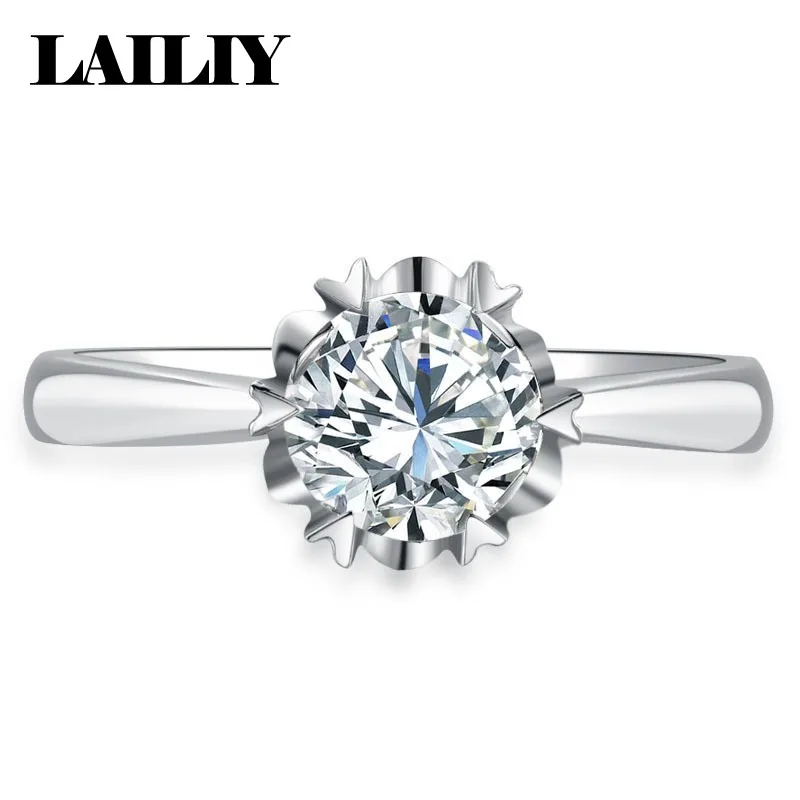 LAILIY925 Sterling Silver Snowflake Design Diamond Classic Six Prong Adjustable Ring for Women Fashion Jewelry