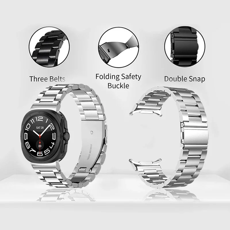 Ремешок из нержавеющей стали для Samsung Galaxy Watch Ultra 47 мм, металлический прочный регулируемый браслет для Galaxy Watch Ultra, мужской