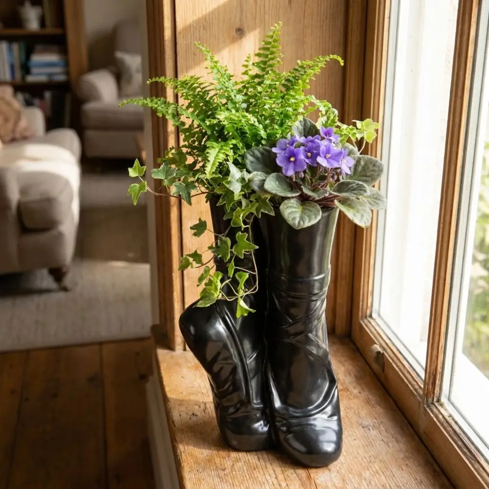 Fashionable Creative Ballet Shoes Vase Decorative Artistic Foot Sculpture Pot Vinyl Dreamy Ballet Foot Vase Home Office