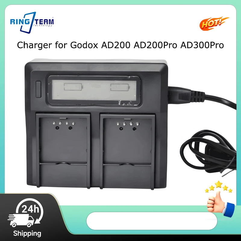 Dual Charger For Godox AD200 AD200Pro AD300Pro Flash Battery With USB Output Car Charging Dual LCD Display Battery Charger
