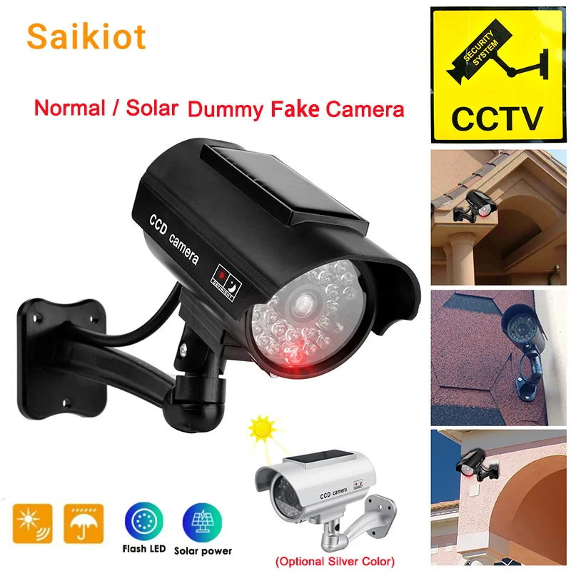 

Saikiot Fake Solar Camera Outdoor CCTV Surveillance Simulation Dummy Camera Home Security Flashing LED Light Fake Bullet Camera