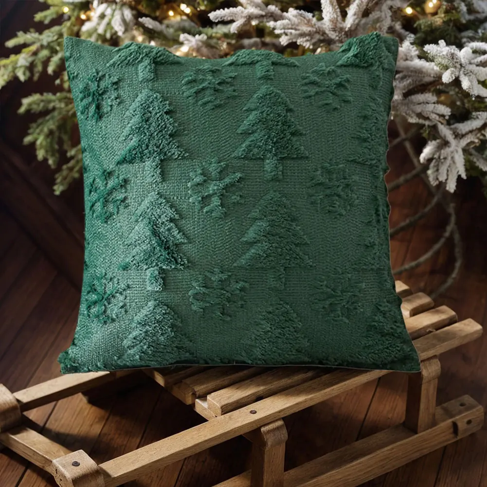 1Pack Christmas Tree Snowflake Throw Pillow Cover Shaggy Plush Pillowcase Sofa Cushion Cover Holiday Festivals Winter Home Decor