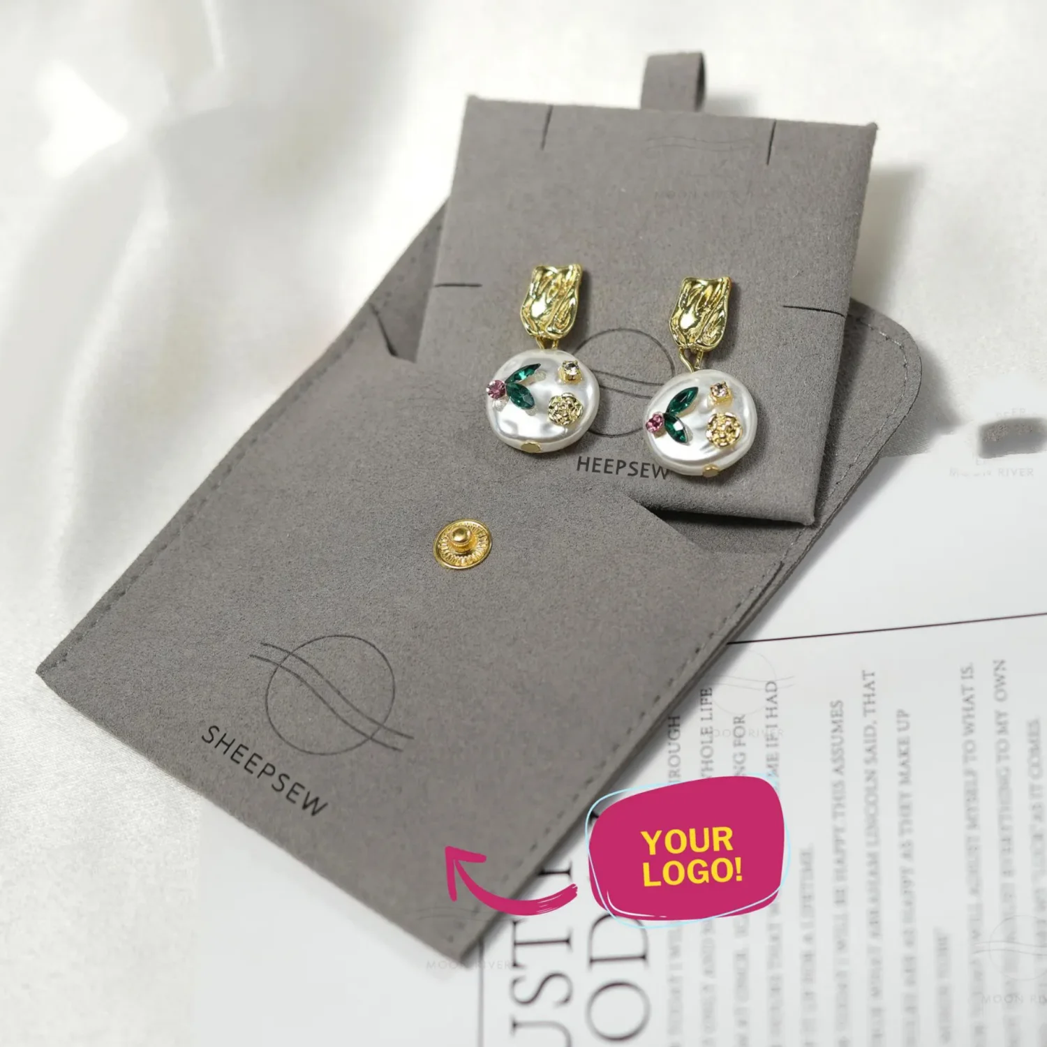 

50sets Bulk Custom logo Jewelry Packaging Pouches For Jewelry Businesses, Wholesale Business Logo Jewelry Bags, Necklace, Earrin