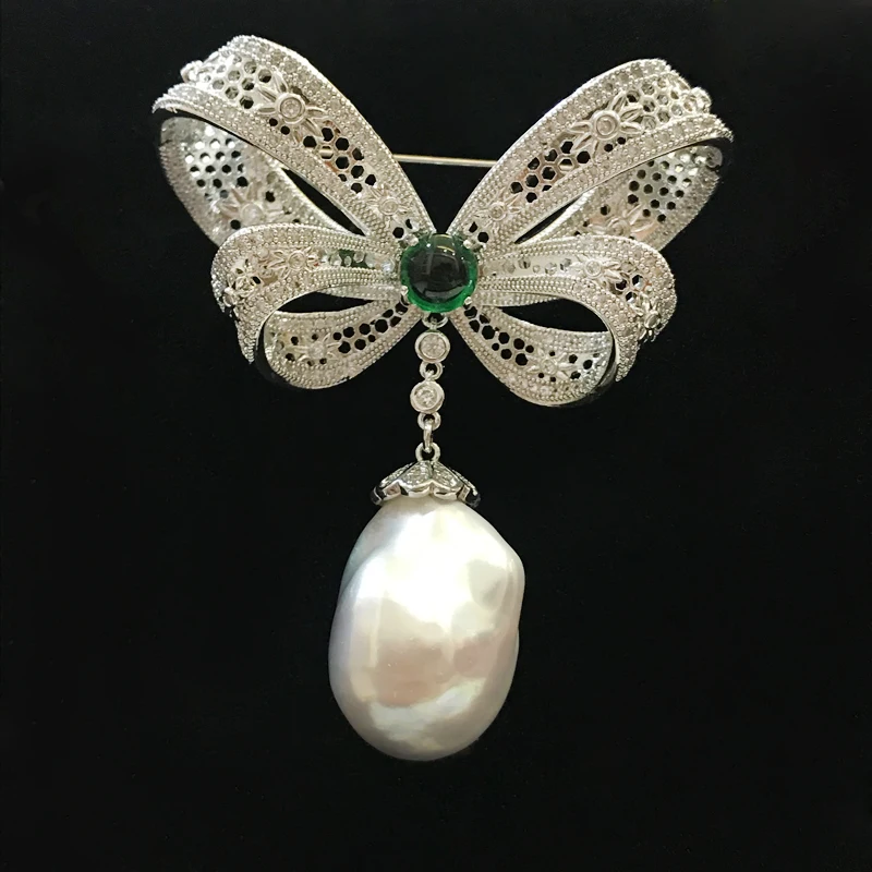 Bowknot Brooch With Baroque Pearl Vintage Style Elegant Classic Female Gift For Women Fashion Jewelry Cubic Zirconia Free Ship