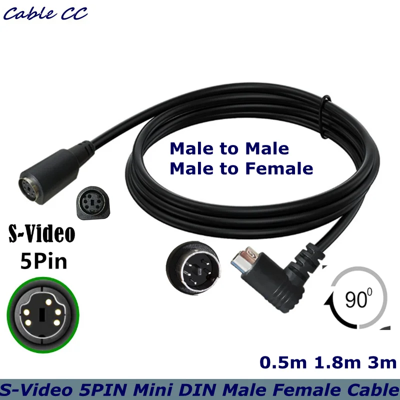 90 Degree Angle S-Video 5Pin Male to Male to Female Cable 5 Needle Mini Din 5Pin Video Line for Business Meetings