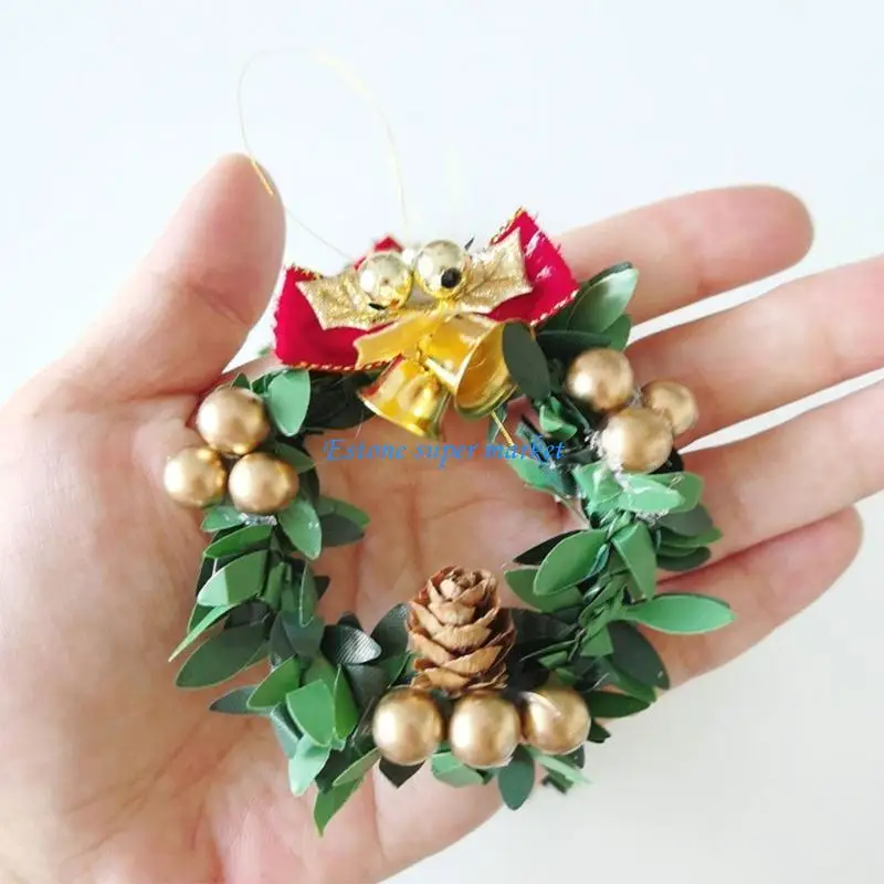 

090B 5Pcs Christmas Wreath Decoration Mini Miniature Wreath Dollhouse Ornament Wreath