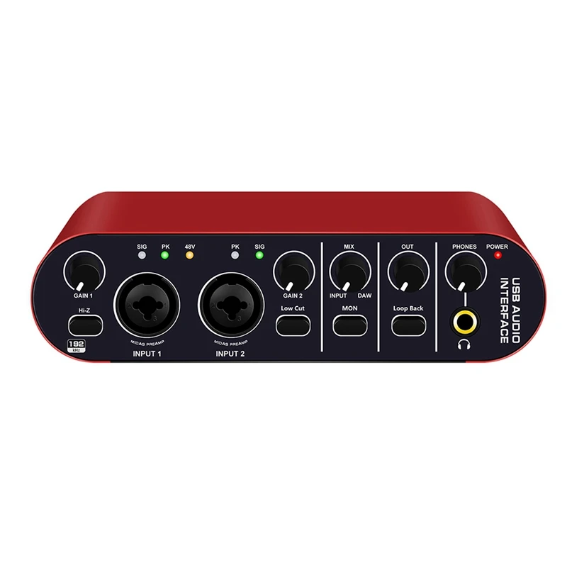 

Professional 24Bit 192Khz Audio Interface 2 Input Sound Card For Electric Guitar External Studio PC Recording Tuner