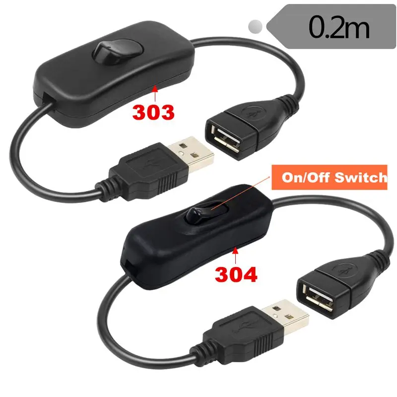 20cm 3A 22 # Copper USB Power Extension Cable with Switch USB A-Type Male to Female Extension Switch Controller Cable 304 303