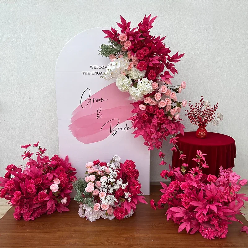 

Hot Pink Floor Flower Row Artificial Flower Wedding Decoration Floral Arch Arrangement Welcome Sign Decor Road Lead Flower Ball