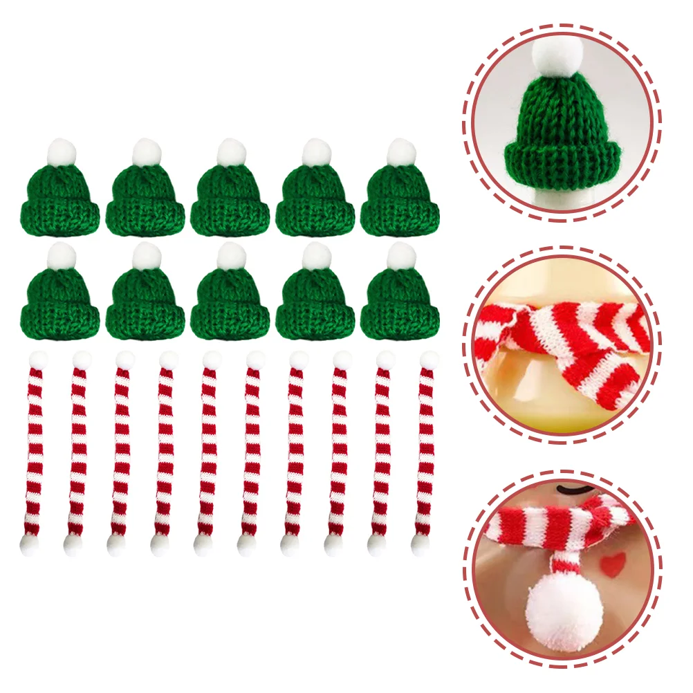 20 Pcs Mini Hat Scarf Hats and Scarves Christmas DIY Craft Supplies Small Crafts Santa Knitting Wool