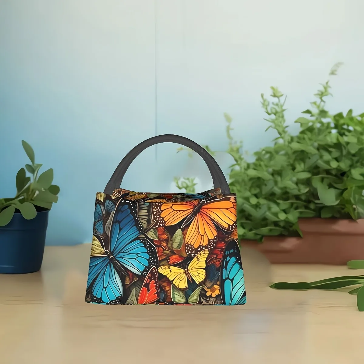 Animal Butterfly Print Lunch Bag: Hand Washable, Reusable, And Perfect For Beach, Hiking, Or Office