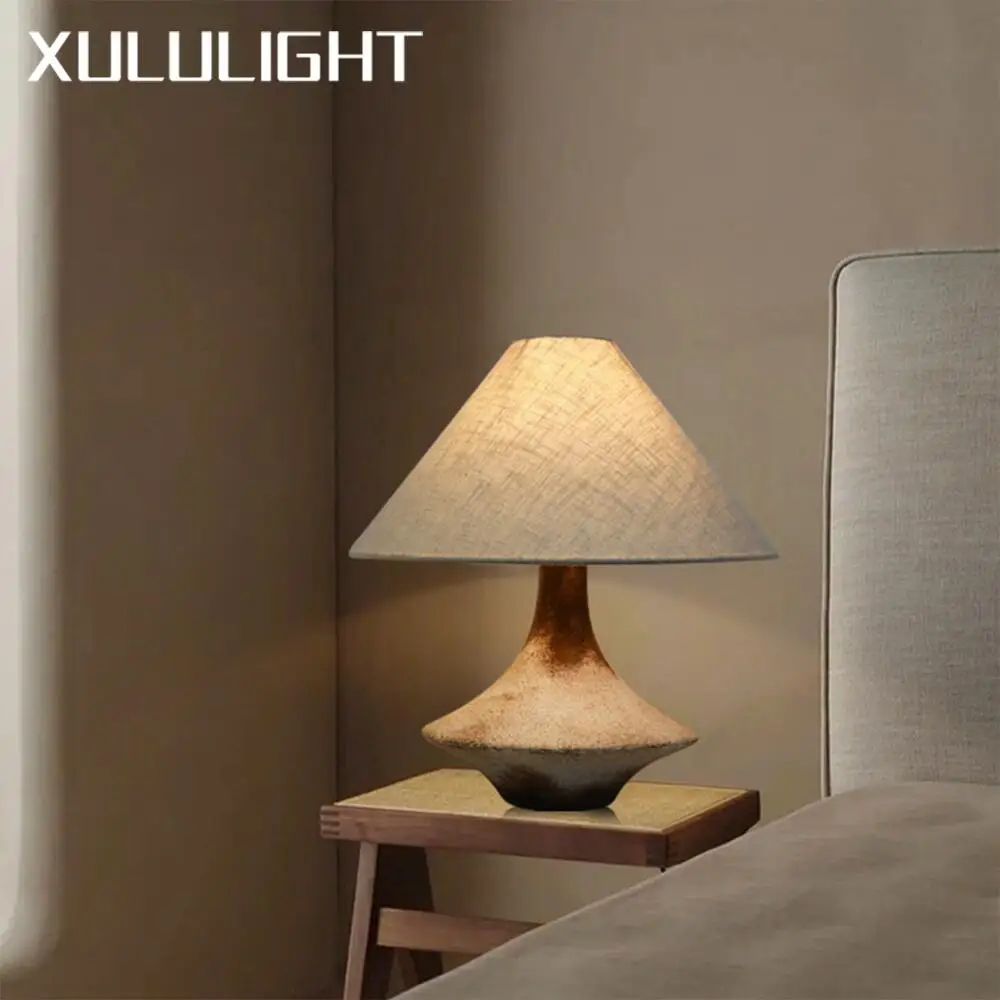 Japanese Wabi Sabi Style Ceramic Desk Lamp Living Room Bedroom Bedside Decoration Table Lamp Home Retro Lighting Fixture