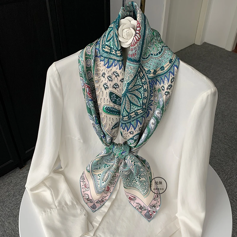 그린 가든 뉴 스타일 하이엔드 실크 트윌 스카프 여성용 90 대형 봄 가을 얇은 다용도 뽕나무 실크 스카프