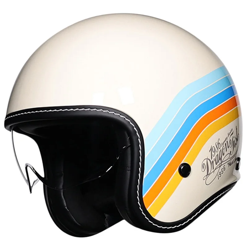 Retro Open Face Motorcycle Helmets with Clear Visor Vintage Moped Pilot Jet Helmet for Men Women Half Face Motocross Helm DOT