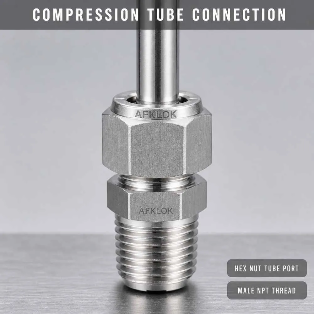 Male Connector Ferrules, Stainless Steel, 316 Ferrule, Straight Tube Connector, 10mm Tube x 1/4 NPT