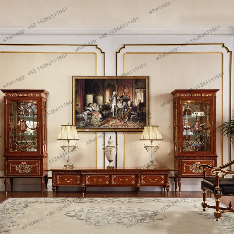 FG11TV Cabinet English Solid Wood Mahogany Neoclassical Single Door Wine Cabinet
