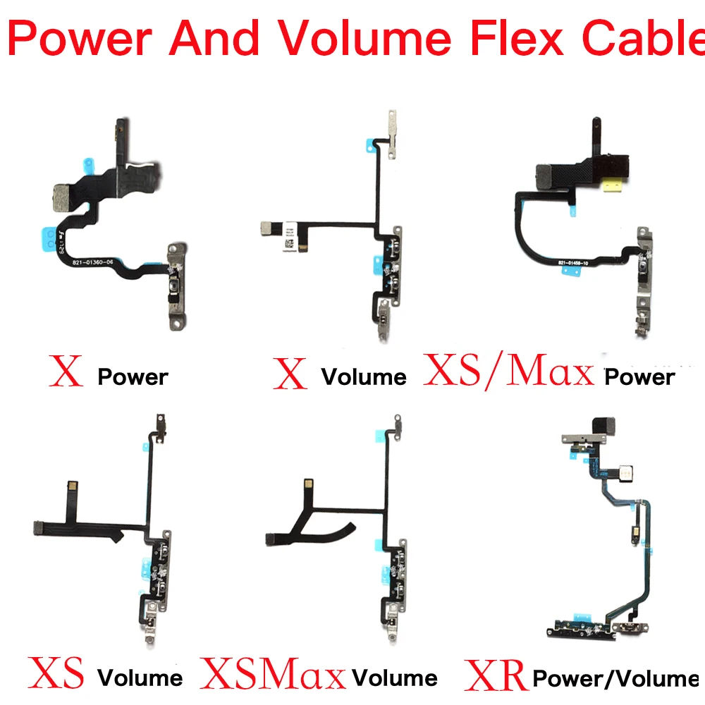 Power Volume Button Silent Flex Cable for iPhone 11 Pro X XR XS Max With Mic Flash LED Light Repair Replacement