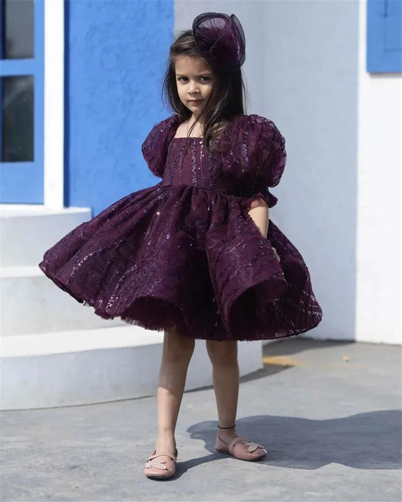 

Luxurious Purple Baby Girls Dresses Layers Tulle Tiered Infant Girls Birthday Party Gown Christmas New Year Dress Gift 1-11Years