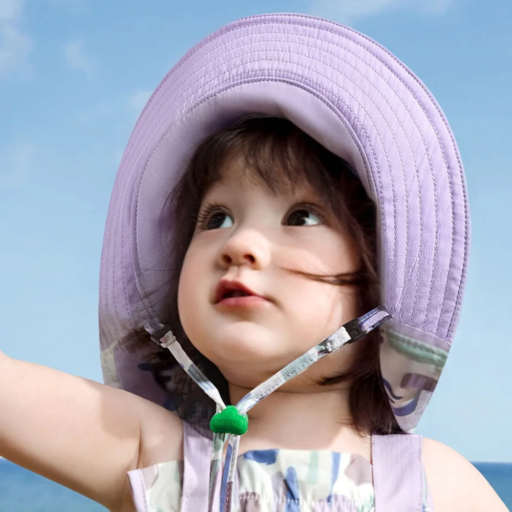 

Soft Korean Style Double Sided Kid Sunhat Cotton Large Brim Sand Beach Sun Hat Adjustable Anti-UV Baby Shading Hat Outdoor