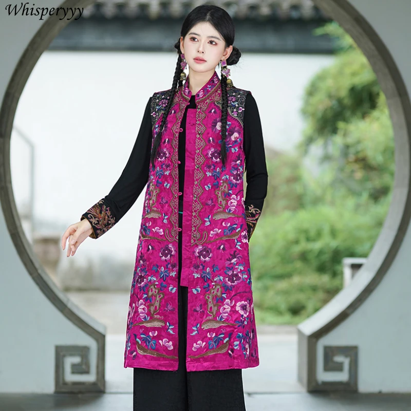 

Новый жилет с вышивкой в китайском стиле, женский плащ без рукавов 2025 года, высококачественная национальная традиционная одежда, жилет, топ