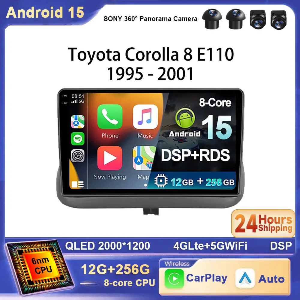Para toyota corolla 8 e110 1995 - 2001 android 15 rádio do carro reprodutor de vídeo multimídia qualcomm gps navi 2din bt qled 4g wifi dsp
