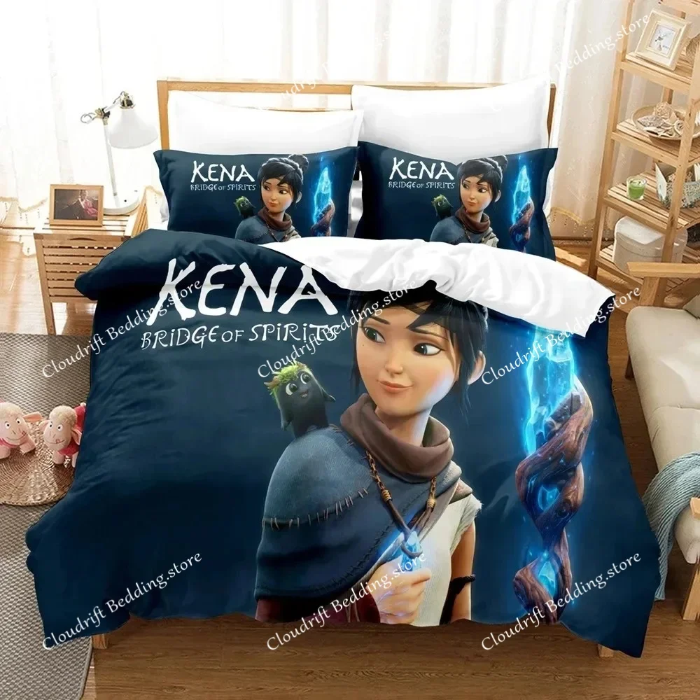 3d Anime Game Bridge Spirits Kena Bedding Set Duvet Cover Bed Set Quilt Cover Pillowcase Comforter King Queen Size Boys Adult