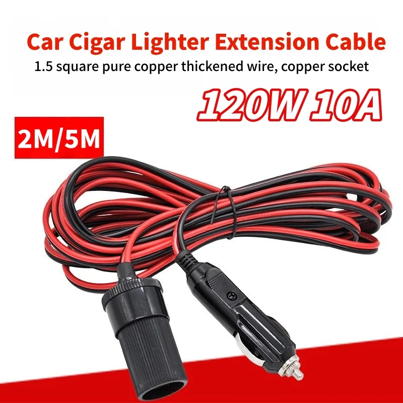 Cabo de Extensão para Carregador de Carro 12V 2M/5M com Adaptador de Energia e Indicador de Luz LED para Carregar Telefone, GPS e Câmera de Painel
