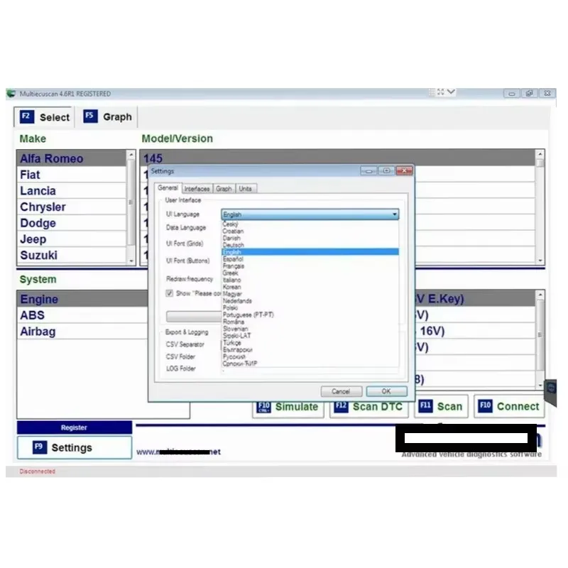 2024 New Multiecuscan V4.8 For Fiat/Chrysler/Dodge/Jeep/Suzuki Scanner Software 4.8+ ELM327+Flat adapter Registered Unlimite