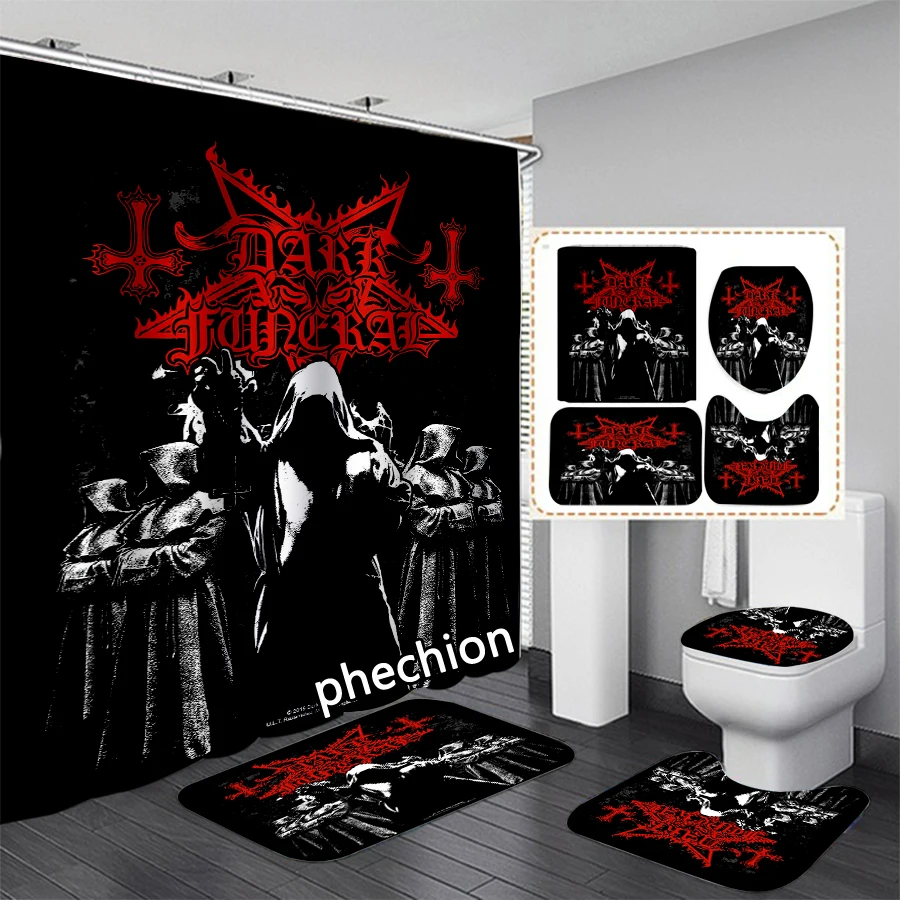 phechion Dark Funeral Band 3D Print Shower Curtain Waterproof Bathroom Curtain Anti-slip Bath Mat Set Toilet Rugs VR318