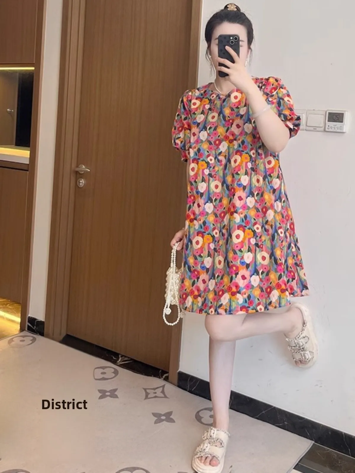 Floral Print A-Line Dr Women's round Ne Loose Slimming Lantern Sve Maxi Dr plus Size Summer New Sle Commute