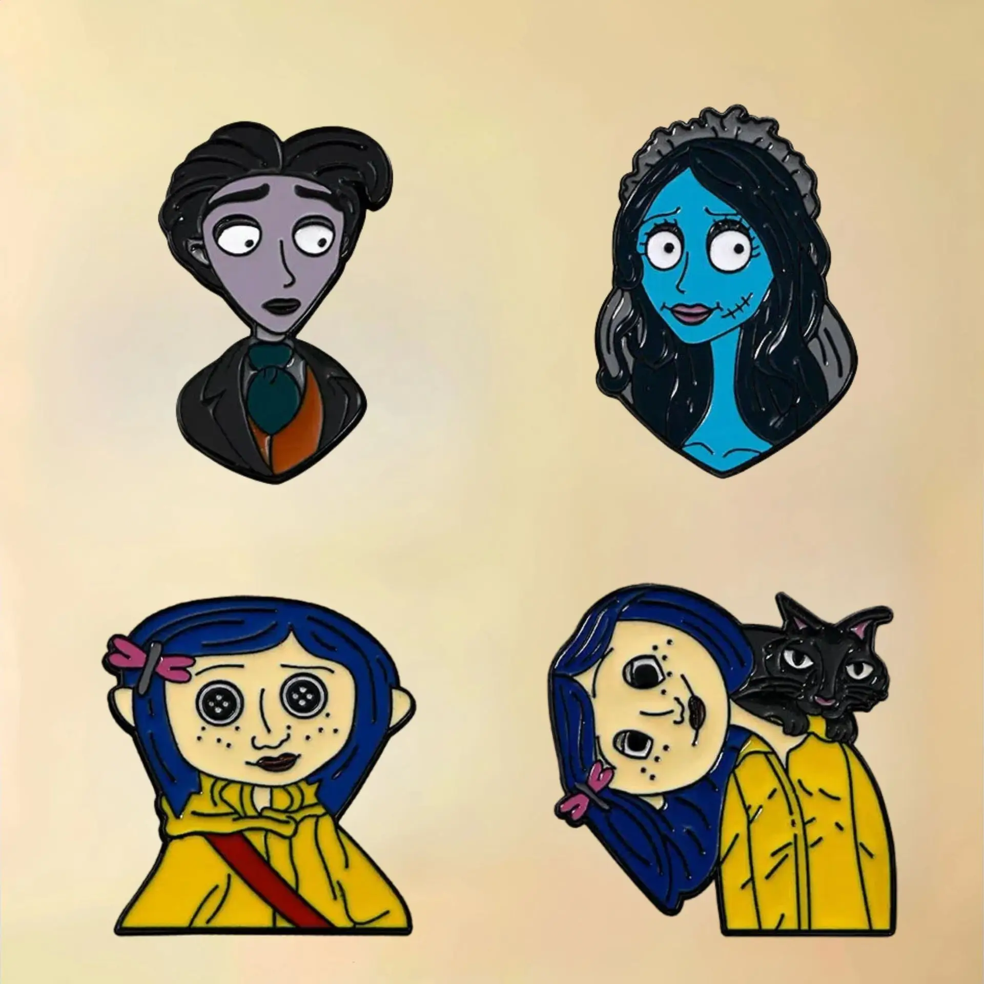 4 قطعة كورالاين والباب السري هالوين الرعب الكرتون المينا دبابيس بروش معدني شارة مجوهرات الأزياء على ظهره الإكسسوارات الهدايا #1