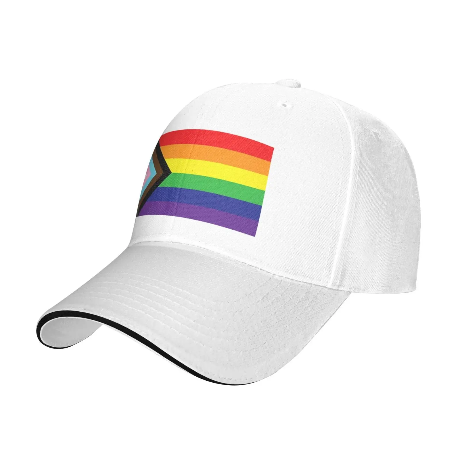 Progress Pride Flag Baseball Cap Men Women - Duck Tongue Classic Sandwich Hat Plain White