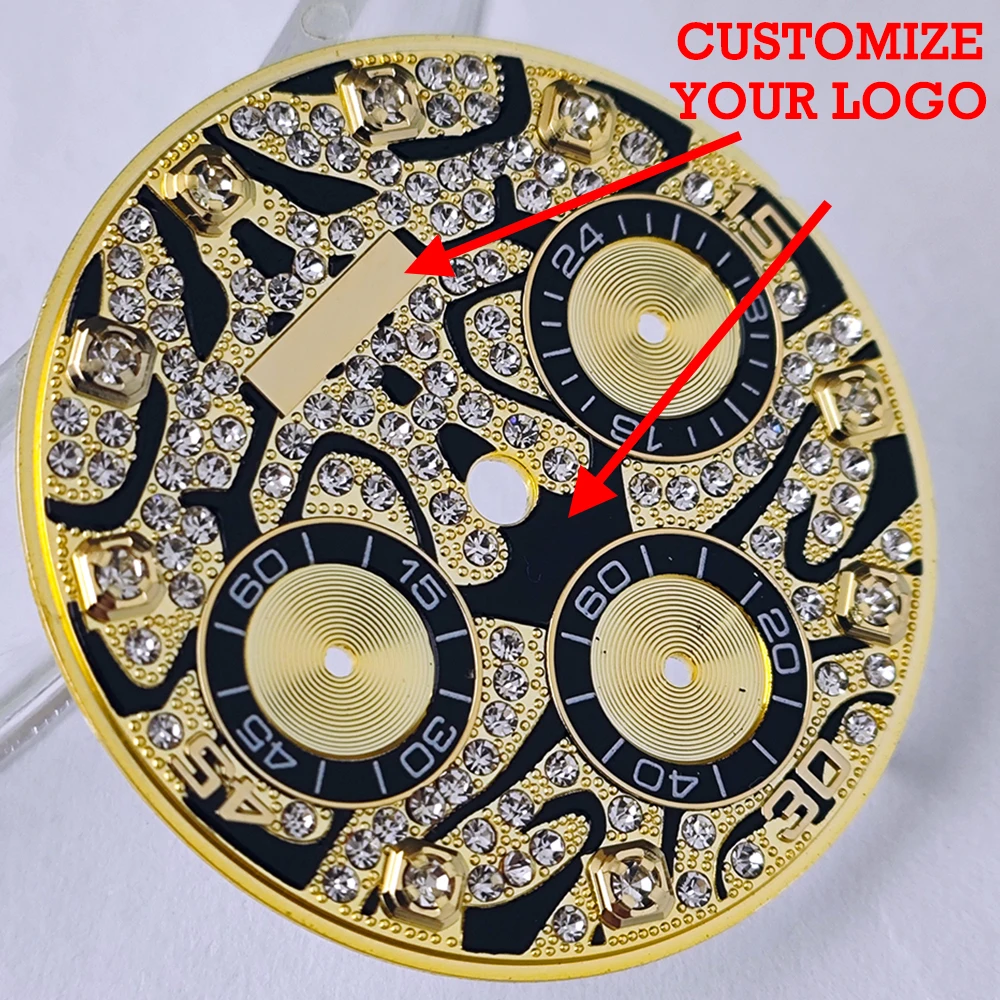 

Customizable for your logo dial, 29mm dial, luxurious tiger diamond dial, suitable for VK63 quartz movement watch accessories