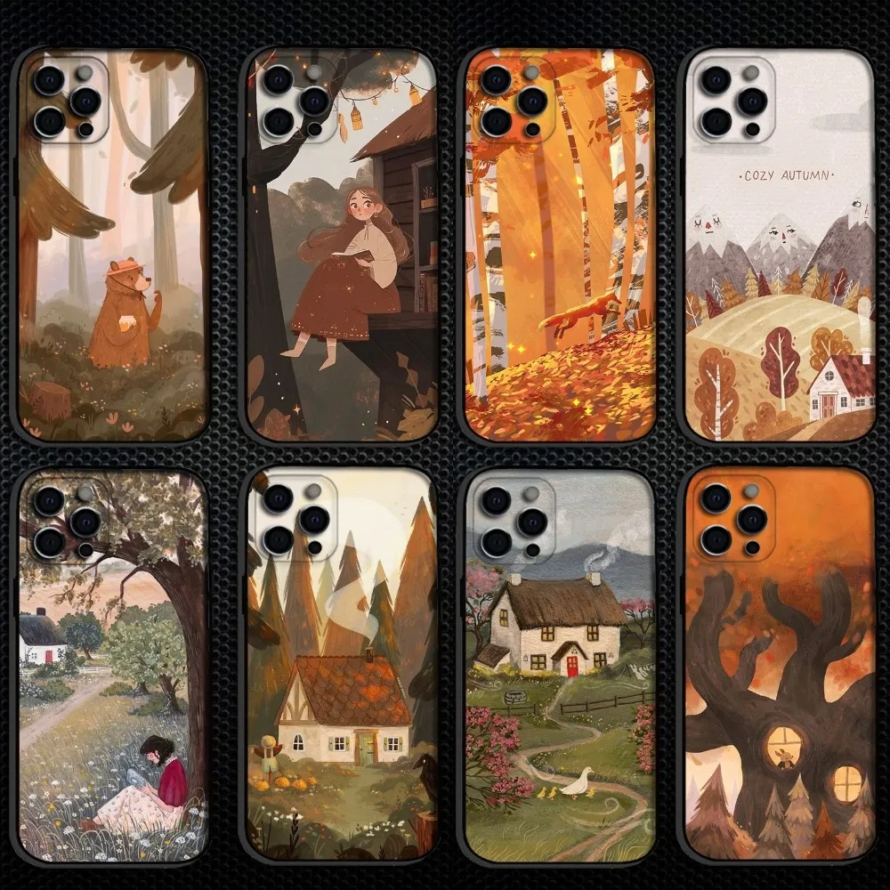 

storybook forest art Phone Case For iPhone 16,15,14,13,12,11 Plus,Pro Max, Soft Silicone Black Cover