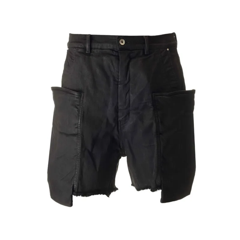 Hksh verão nova maré masculina punk capris ro revestimento encerado lavado bolso múltiplo casual versátil denim shorts estilo safari hk2316