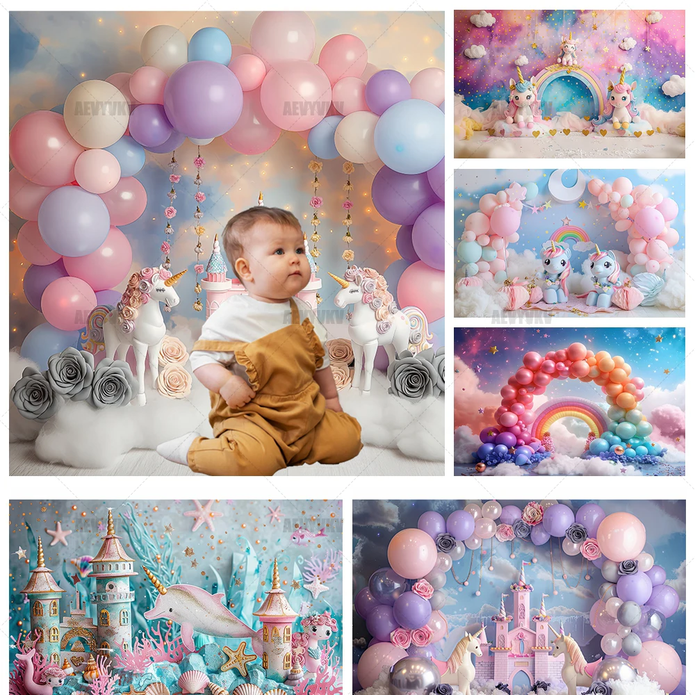 Macaron Color Cute Cartoon Rainbow Unicorn Background Baby Shower Wedding Decoration Photography Studio Photo Professional Props