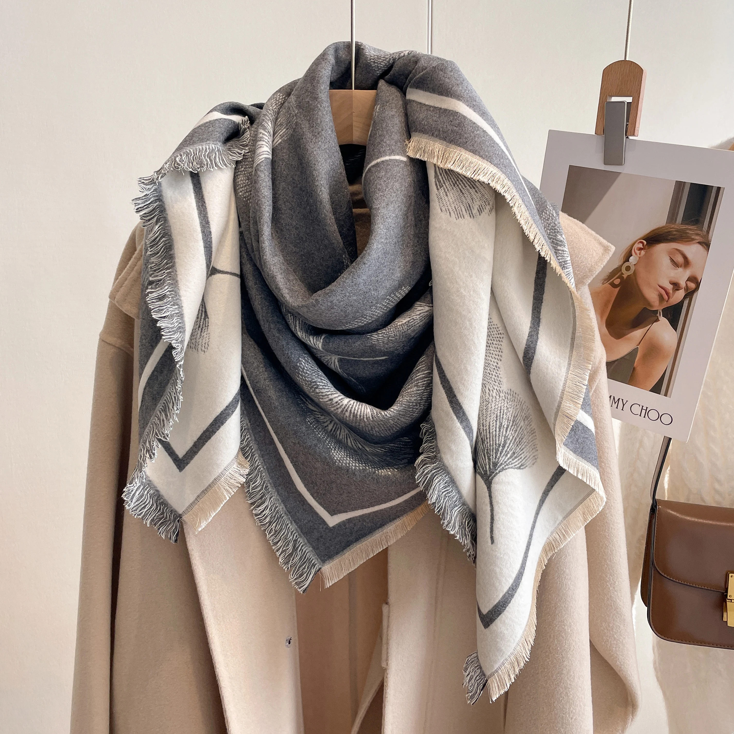 Neue Warme Winter Schal Kaschmir Frauen Pashmina Design Druck Schals Wrap Weibliche Dicke Decke Weiche Bufanda Stolen Mode Kopftuch – Detail 14