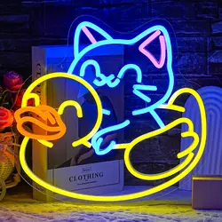 Cat Neon Sign for Wall Decor Duck Neon Light Animal LED Neon Sign USB Powered LED Neon Light for Bedroom Zoo Pet Shop Cat House