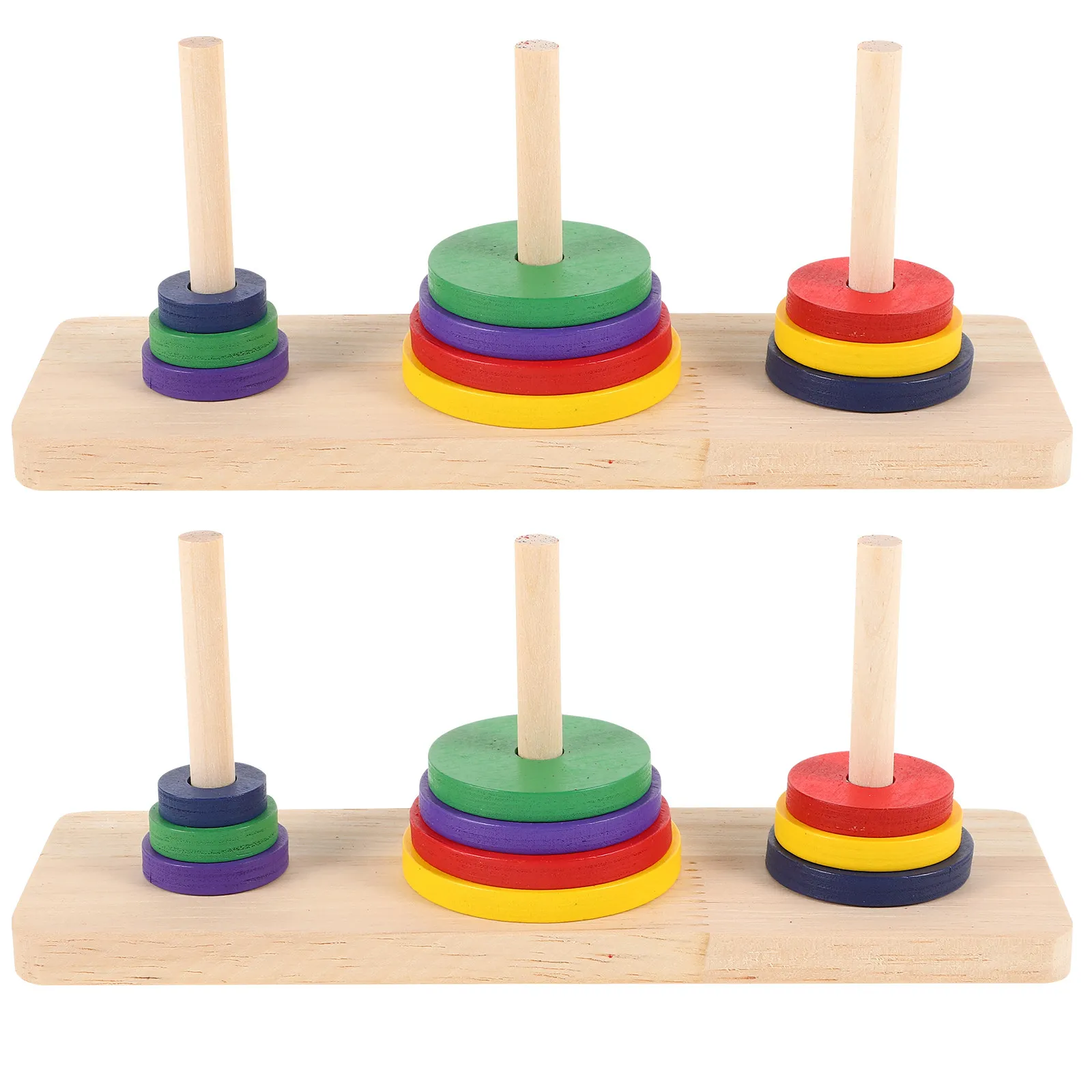 2Pcs Wooden Hanoi Tower Puzzle Brain Teaser Intellectual Game Enhances Creativity Imagination Reasoning Skills for Children
