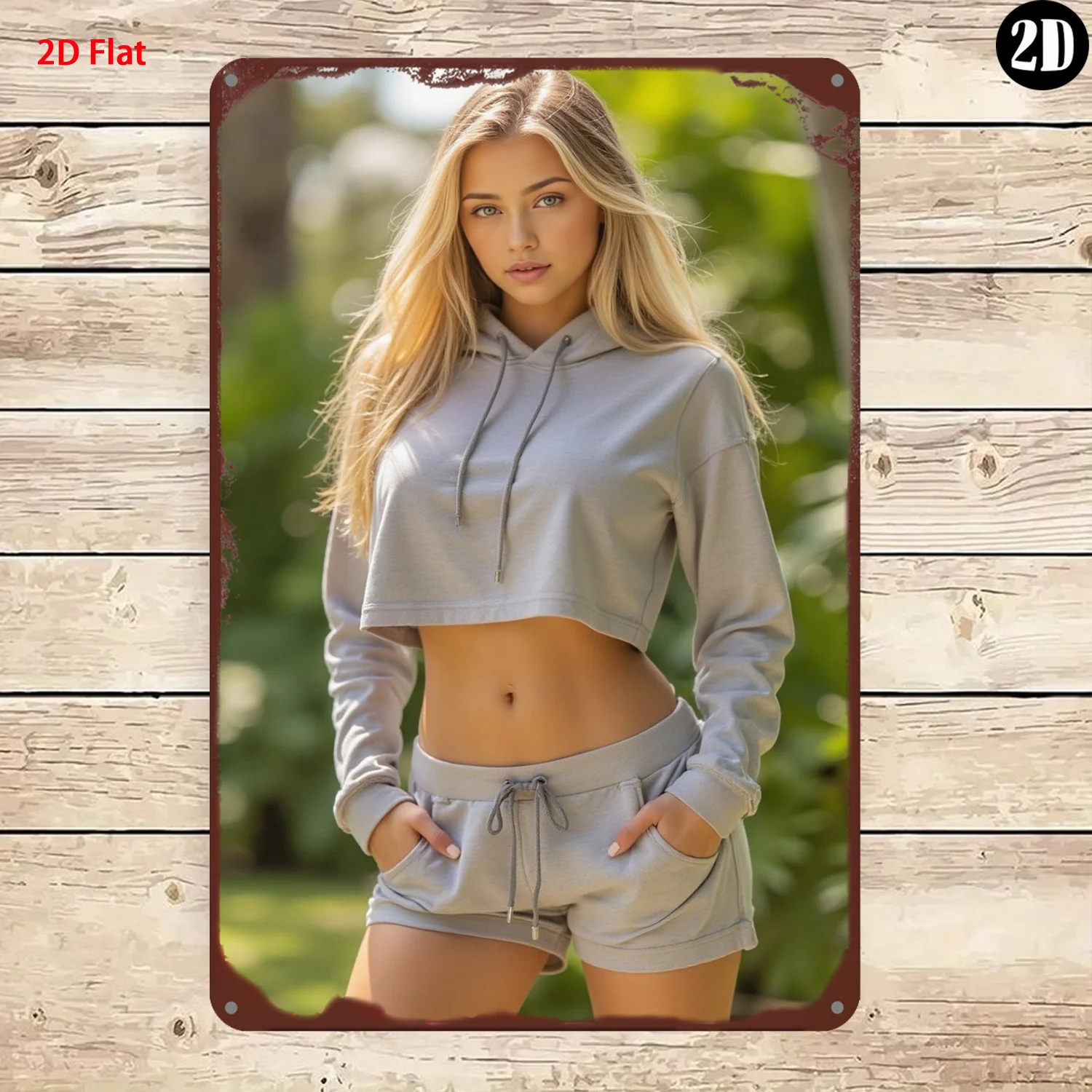 Vintage Metal Tin Sign Blonde Girl Casual Sportswear Portrait Wall Decor Retro Plaque Bar Home Art Poster