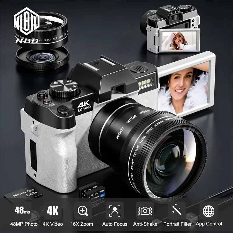 Professional 4K&48MP Digital Camera Vlogging Camera S100F WiFi Autofocus Compact Camera Flip Screen 16X Zoom Portable Travel Camera for Beginners YouTube Gift