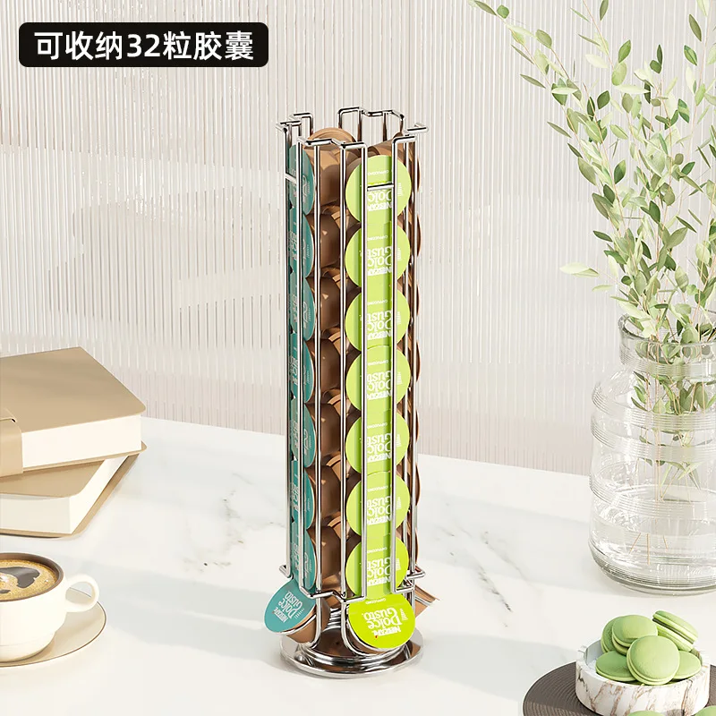 360° Rotating Dolce Gusto Capsule Holder, 32-Capsule Tower Display Rack, Space-Saving Kitchen Organizer, BPA-Free Black