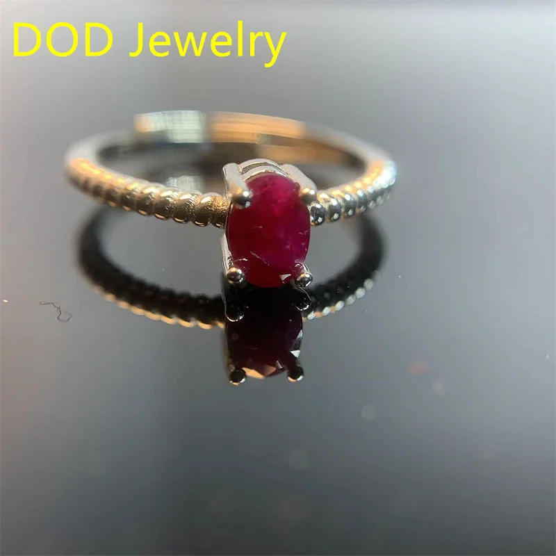 

Fine Jewelry Natural Ruby Ring for Daily Wear 4mm*6mm Natural Ruby Ring Solid 925 Silver Simple Four Claw Ring Gift