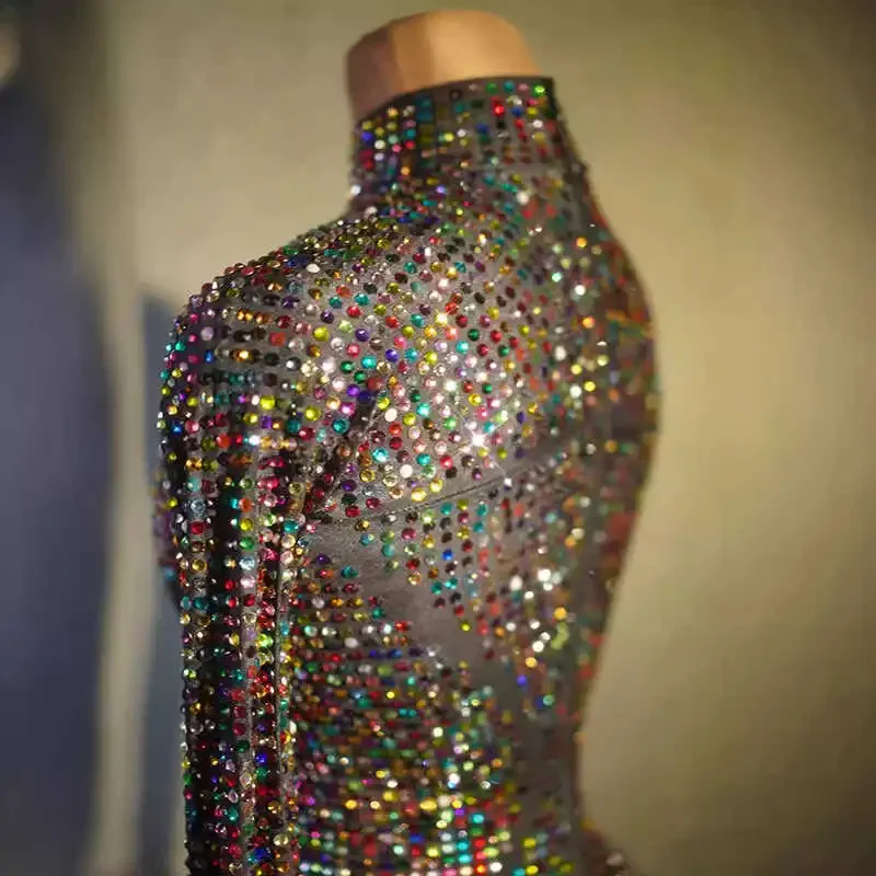 بدلة قفز قابلة للتمدد بأحجار الراين ملابس رقص مثيرة للنساء Dj Ds Gogo أزياء راقصة سحب الملكة ملابس النادي 8073