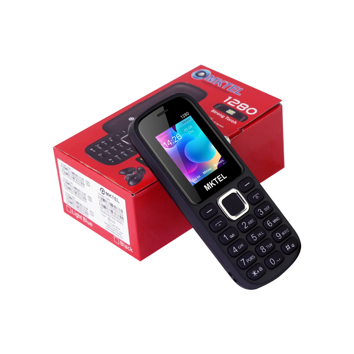 MKTEL 1280 Feature Phone Strong Torch 1.77" Display Dual SIM Dual Standby MP3 MP4 Radio Bluetooth GPRS 800mAh Battery