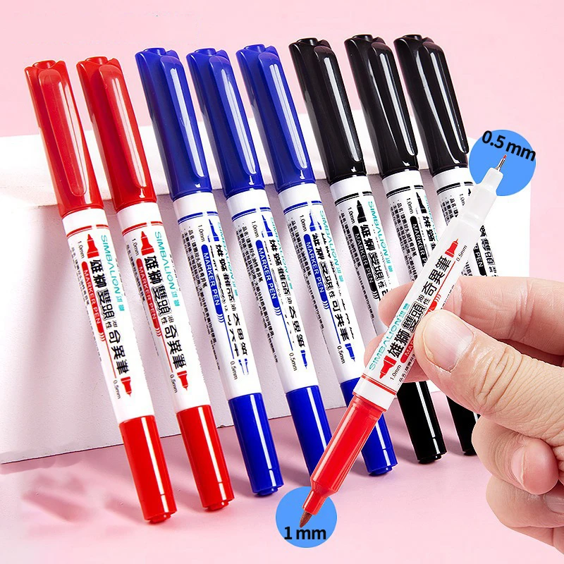 3/5 יח'\סט קצה כפול אמנות אמנות צבע כחול דיו קבוע סמן צבע סמן עט עבור פלסטיק אבן מתכת זכוכית סימון גרפיטי